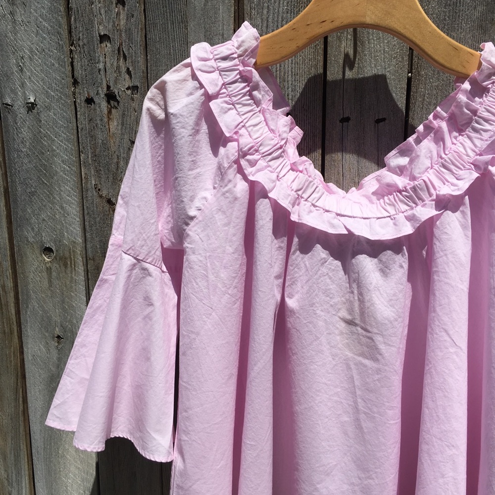 NWT Forever 21 Off Shoulder Top Cotton Pink S - Picture 2 of 13